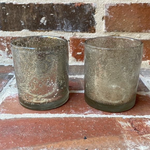 Crate & Barrel Bubbled Silver Glass Votive Candle Holders Set of 2 - Picture 2 of 16